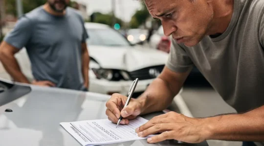 Bestuurder vult aanrijdingsformulier in na ongeval met cruciale fouten