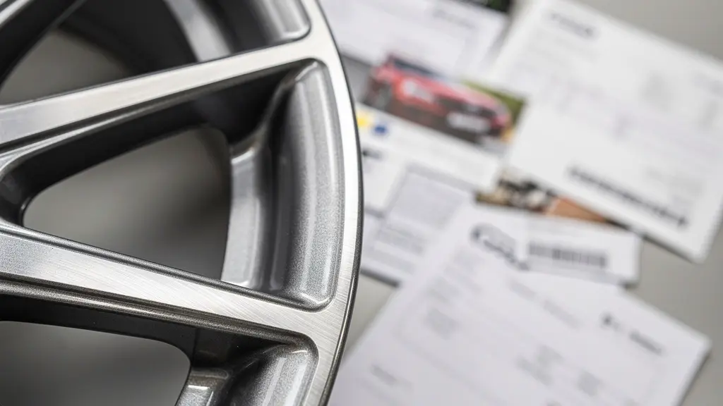 Overzicht van autodocumentatie met foto's van velgen en facturen