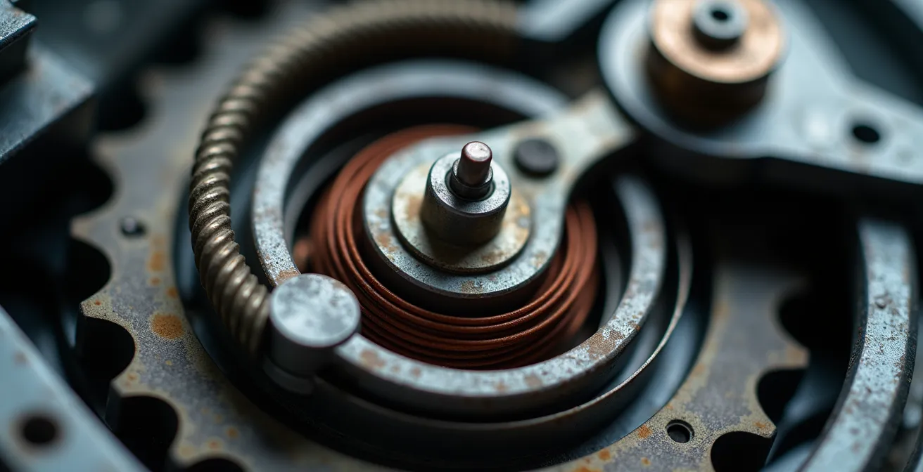 Macro-opname van airco compressor met elektromagnetische koppeling