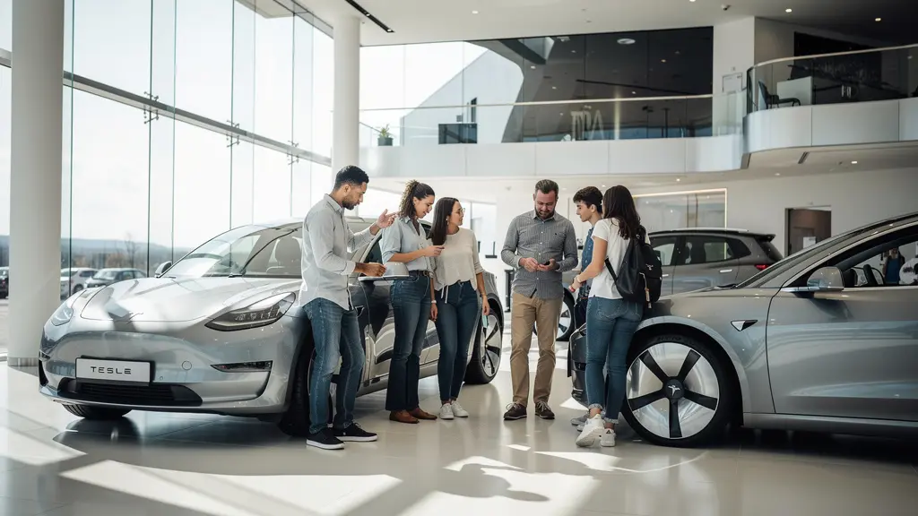 Moderne showroom met Chinese elektrische auto's naast traditionele merken