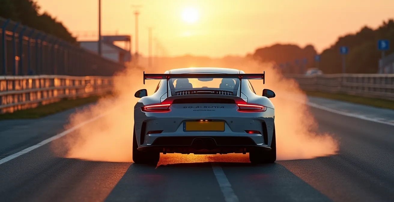 Sportauto op Circuit Zandvoort tijdens trackday met meetapparatuur langs de baan