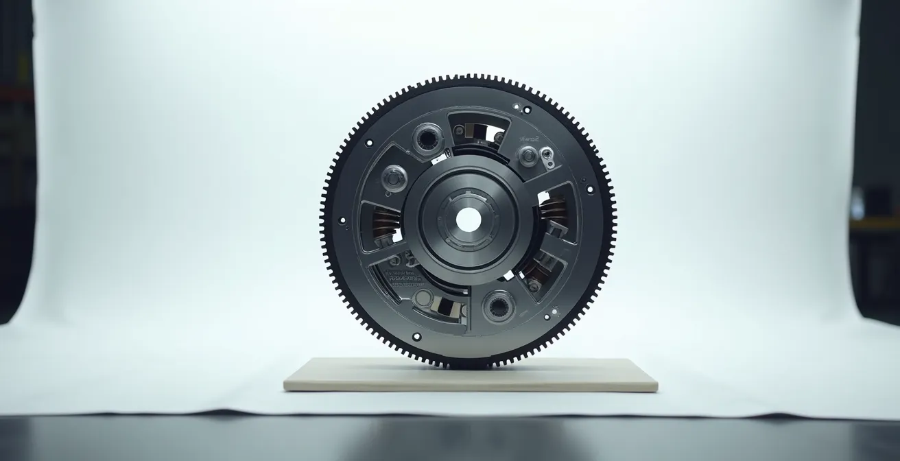 Technische doorsnede van een dubbelmassavliegwiel met zichtbare veren en dempers