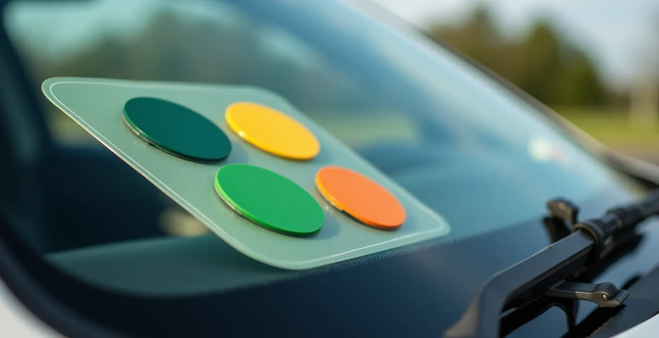 Vergelijking van verschillende Europese milieuvignetten op auto voorruit