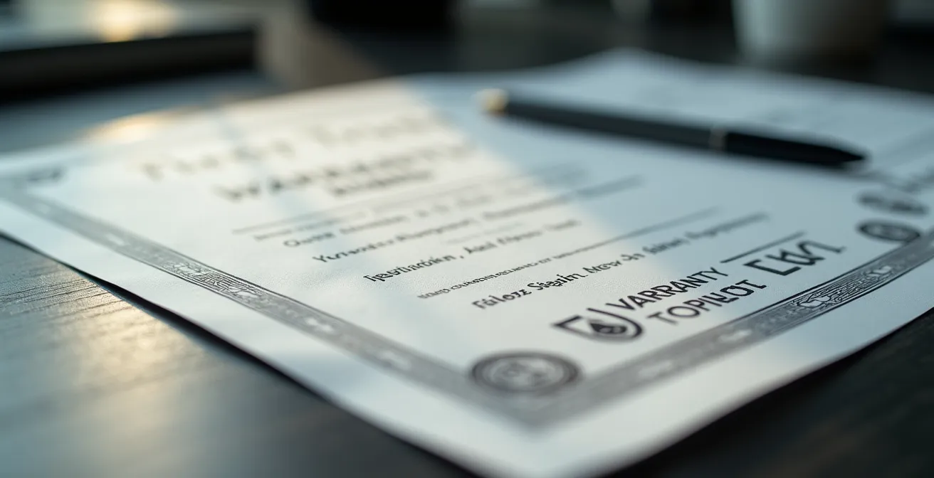 Close-up van garantiedocumenten en certificaten op bureau