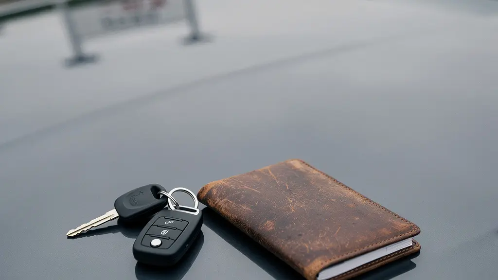 Autosleutels en een gesloten onderhoudsboekje op een schone motorklap, symbool voor goed gedocumenteerd auto-onderhoud