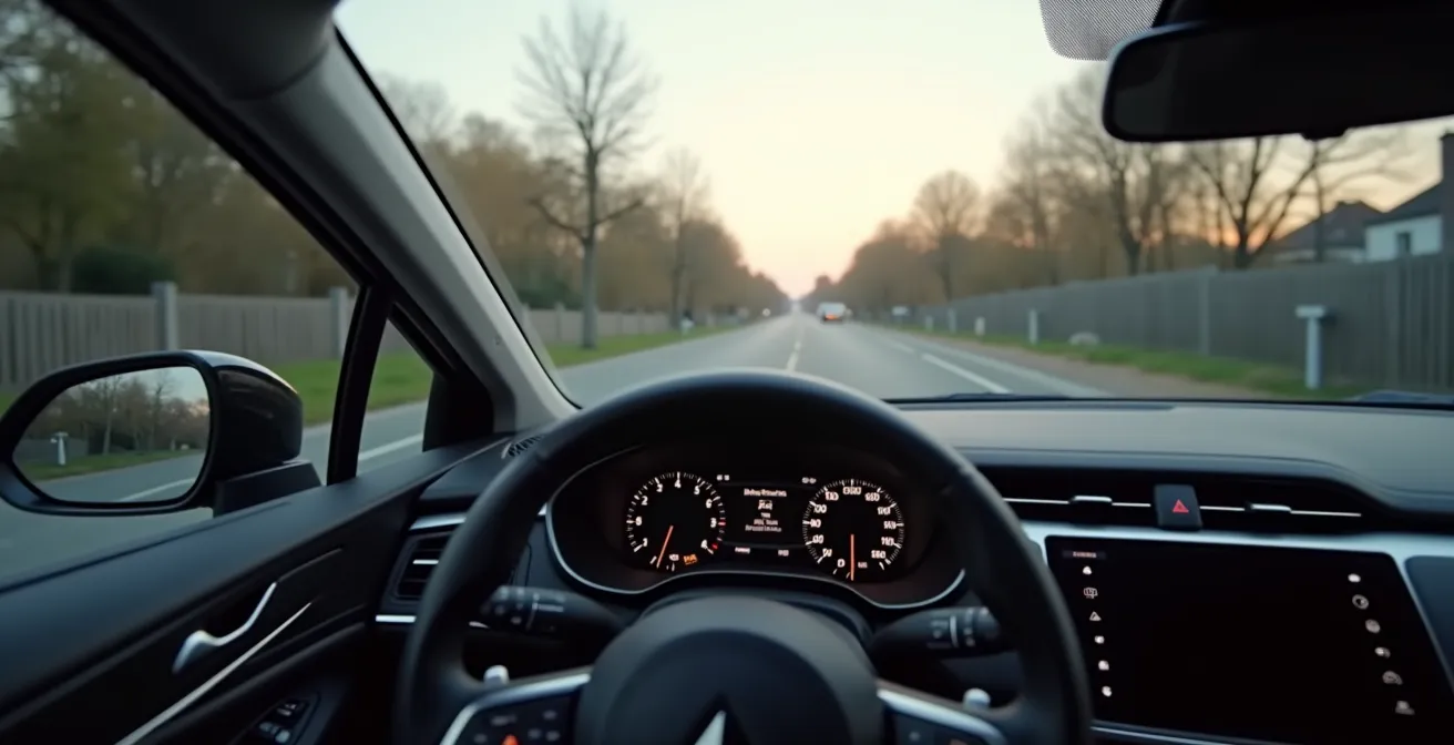 Dashboard auto met moderne sensoren en abstracte data visualisatie