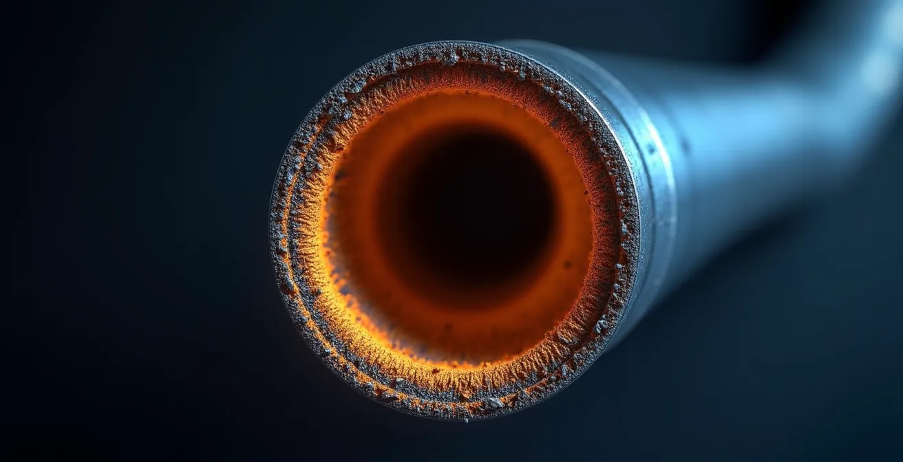 Macro-opname van uitlaatpijp doorsnede met zichtbare gasstroom patronen
