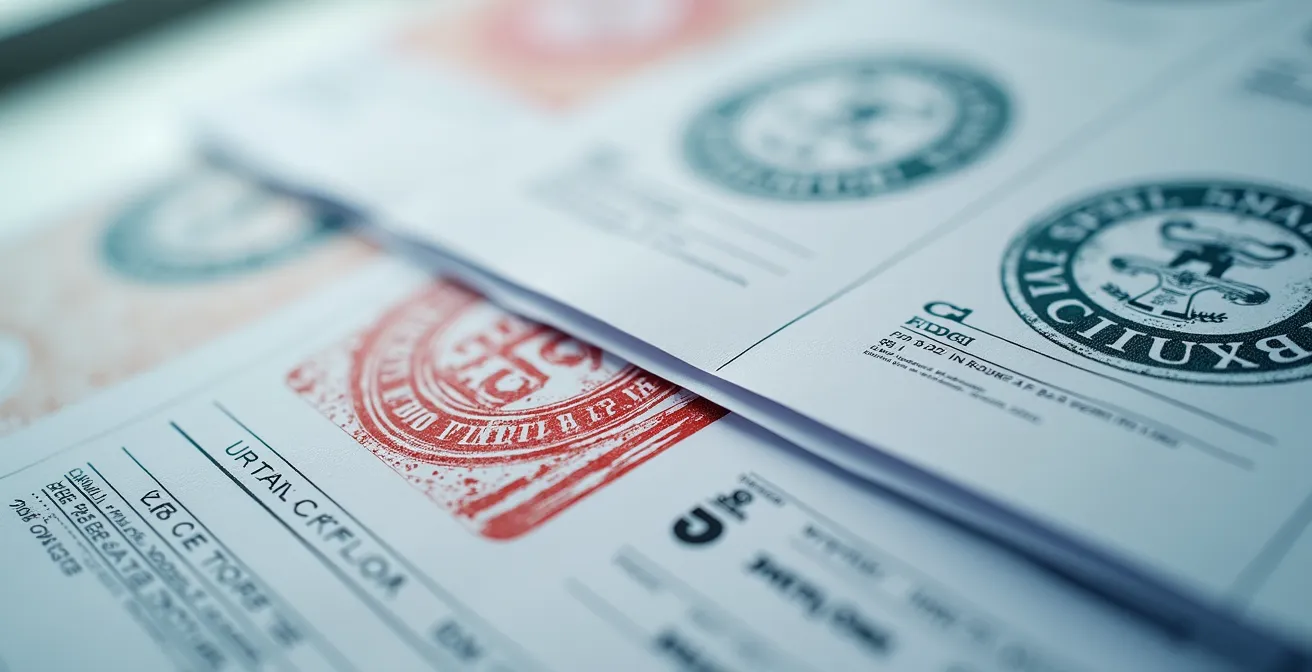 Close-up van onderhoudsboekje met stempels en facturen